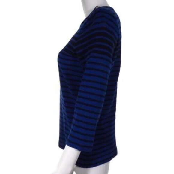 Charter Club Womens L Striped Blue & Black Pullover Top With Gold Button Accents - Picture 6 of 9